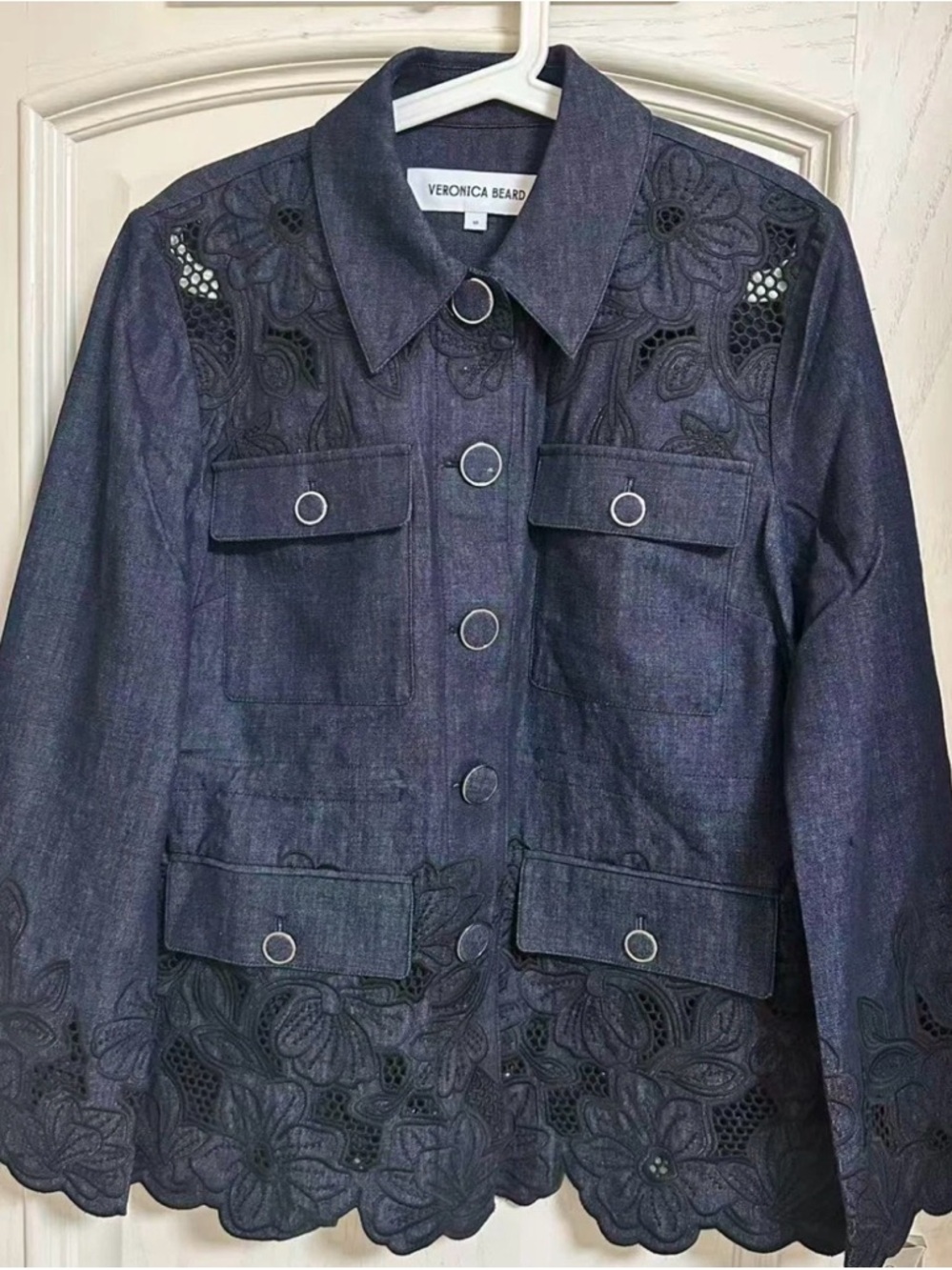 VERONICA BEARD Kiki Eyelet Jacket Indigo Rinse, Sz 12 - Picture 6 of 6